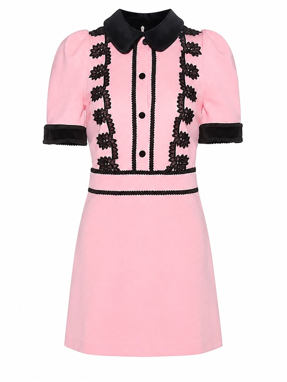 Gucci Pink Black Lace Trim Crepe Mini Dress XS